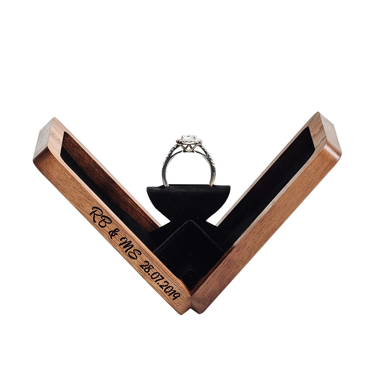 Custom Made Logo Printed Bulk Blank Jewelry Male Girls Rotating Wood Ring Box With Customised Colour