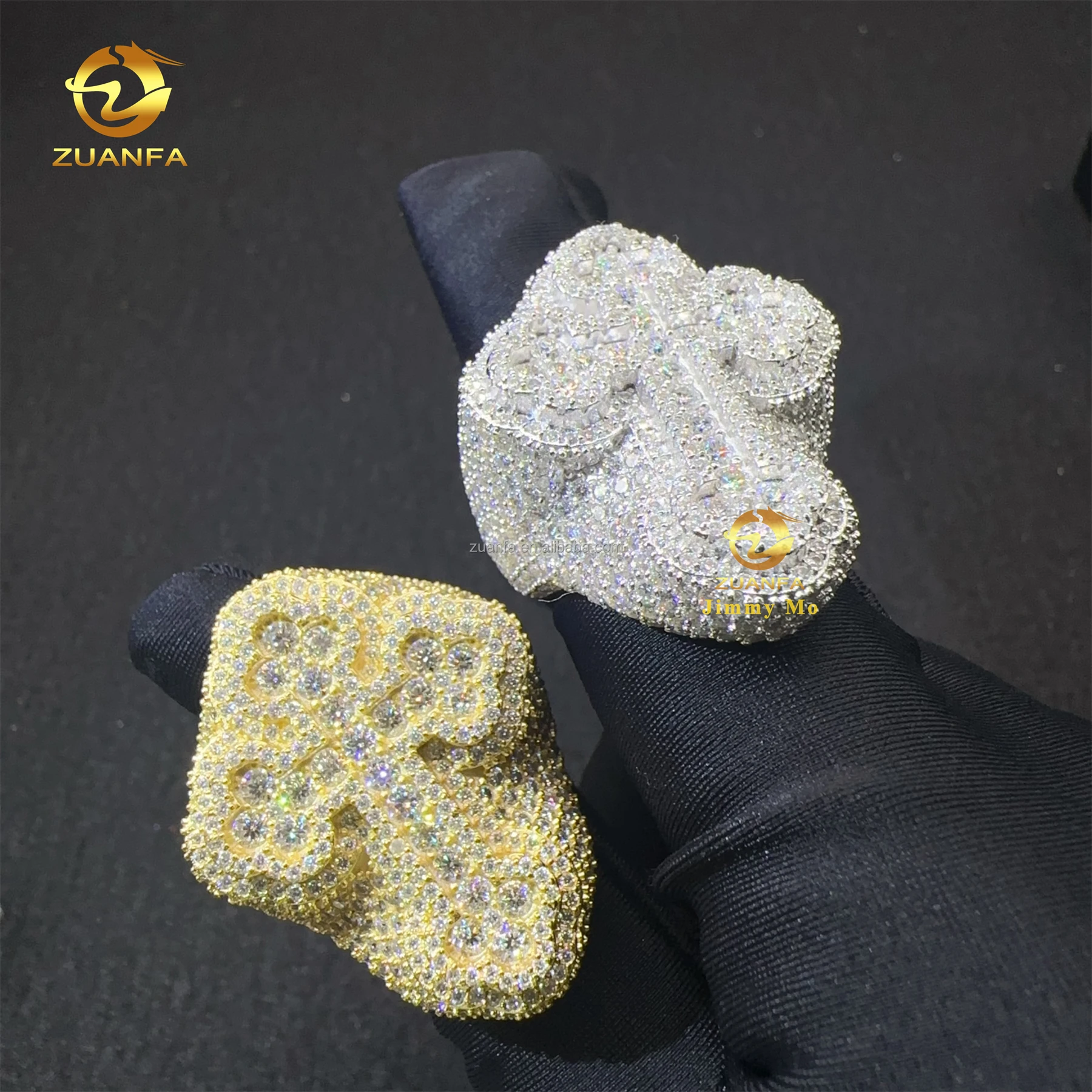 New Arrivals Bulk Stock Prong Setting High Quality Silver With Moissanite Diamond Hip Hop Iced out Man Cross Ring With  GRA