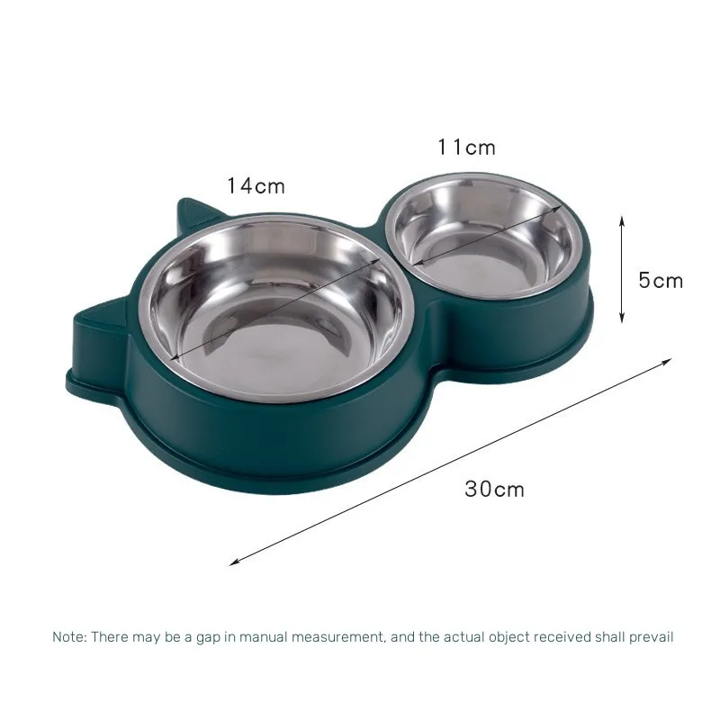 Four color wholesale cat ear design cats and dogs household double bowl pp kitten pet food drinking stainless steel double bowl