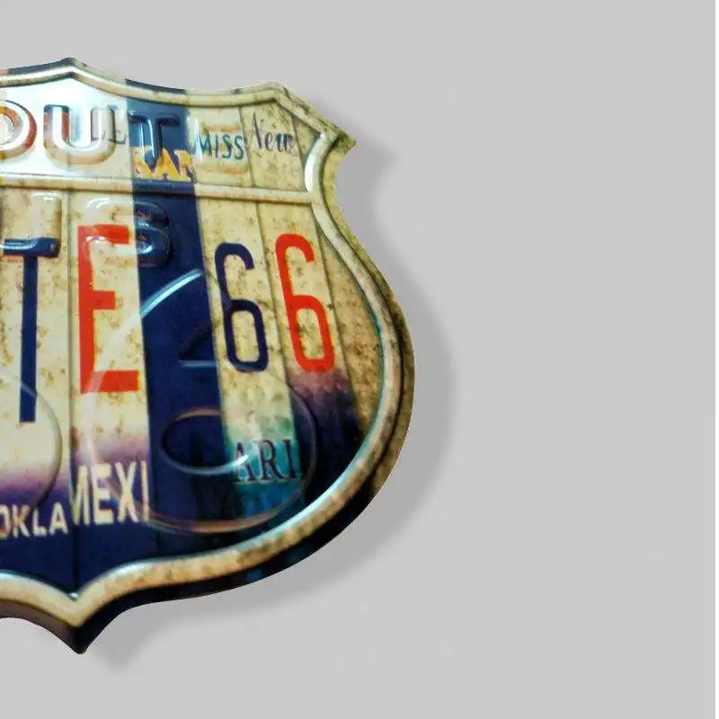 Factory wholesale custom is popular shield Route 66 custom sign metal tin sign mini tag License Plate with fridge magnet