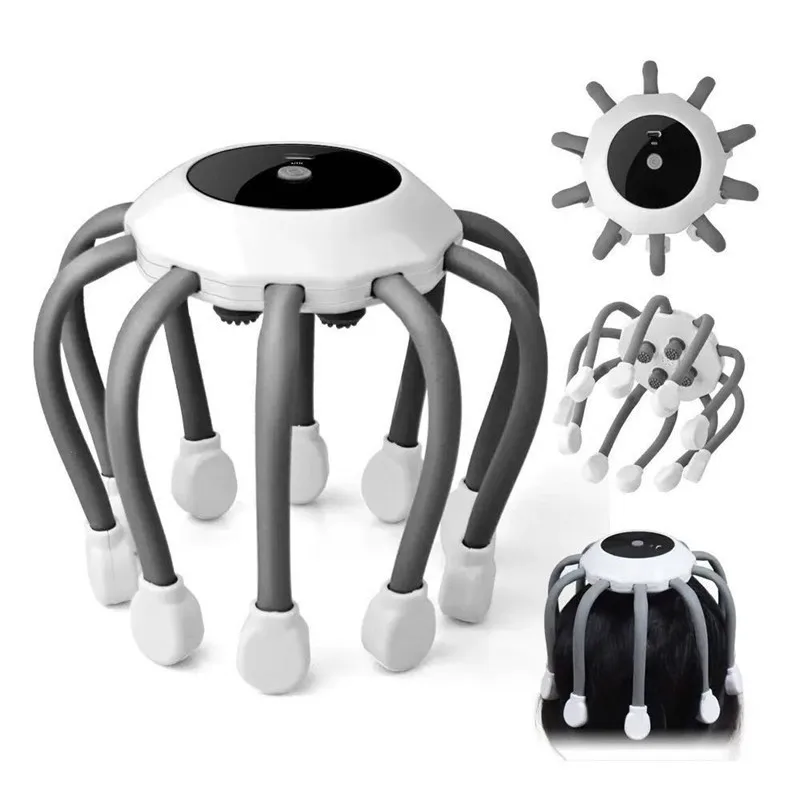 Automatic 10 Heads Finger Rechargeable Smart Vibration Spider Head Massage Tool Vibrating Electric Scalp Octopus Head Massager