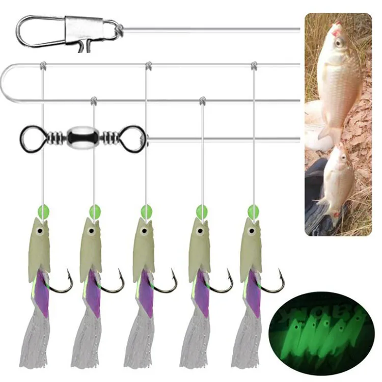 Rocklure 6pcs/set Sabiki Rig For Sea Luminous Fishing Lures Combination Fishing Hooks 4#-1/0#