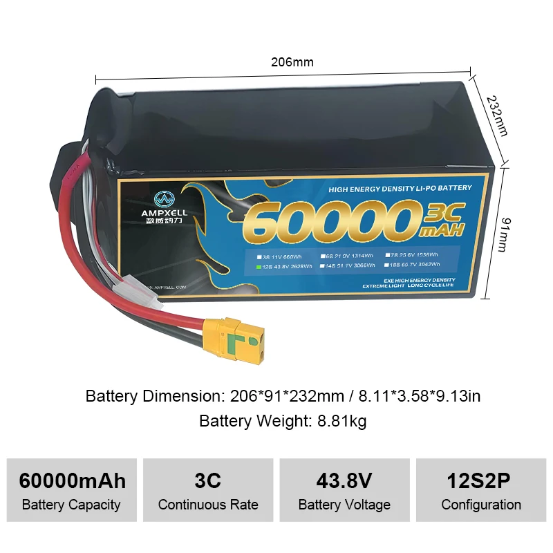 Solid-state battery drone 60000mah 75ah 90ah  EXE high density lipo battery semi solid state drone battery pack OEM factory