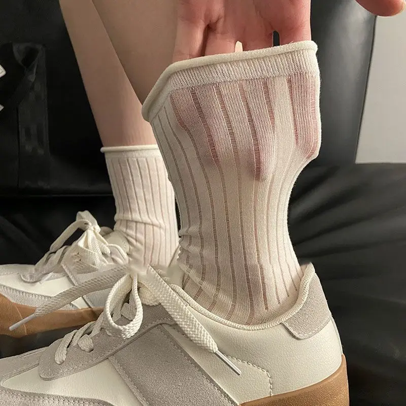 Hot Sale Summer Female Korean Version Socks Thin Solid Color Breathable Mesh Roll Edge Socks