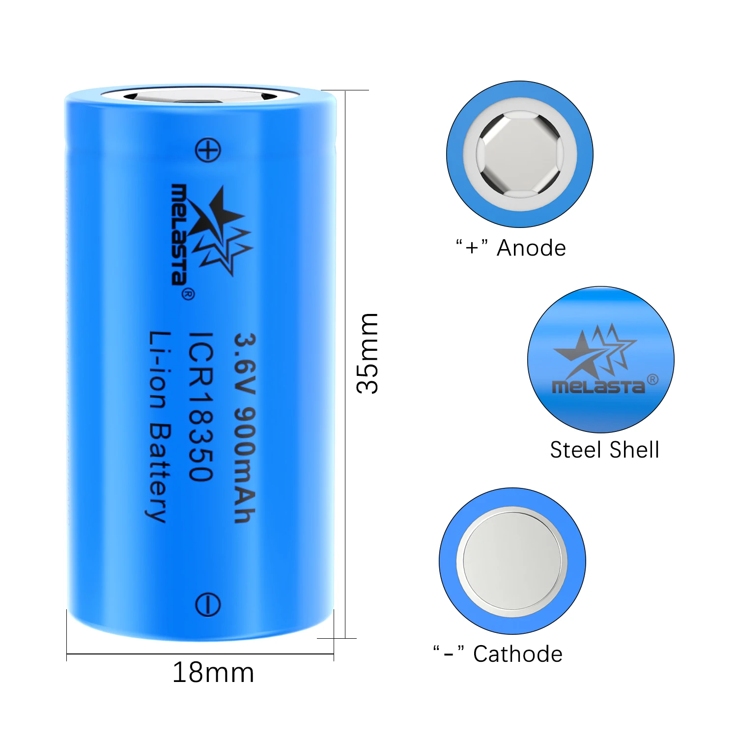 Icr18350 3.6v 900mah Lithium-Ion Battery Cell Cylindrical Rechargeable Lithium 18350 Battery