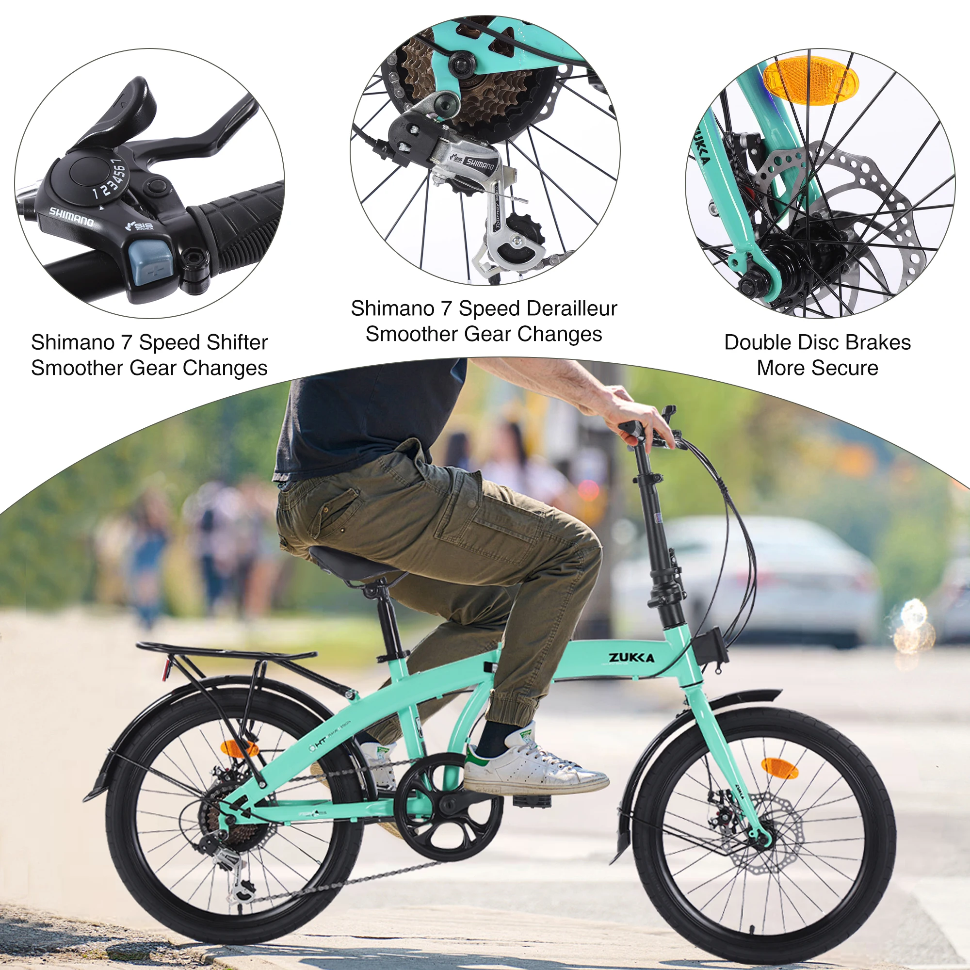 ZUKKA 20' Folding Bicycle With Steel Frame and Disc Brake 7 Speed Gear Foldable Bike Commuter Junior Folding Bike