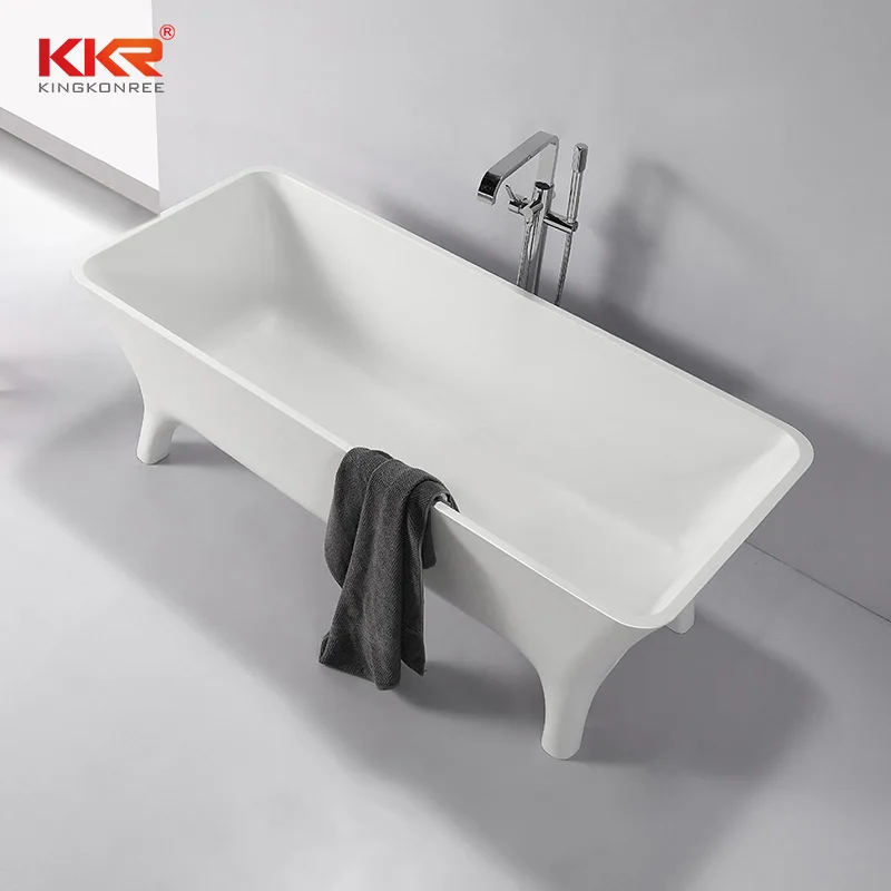 KKR Latest Artificial Stone  Freestanding Bathtub Comfortable Matte Glossy  White Sale Cross OEM Style With 4 Support Feets