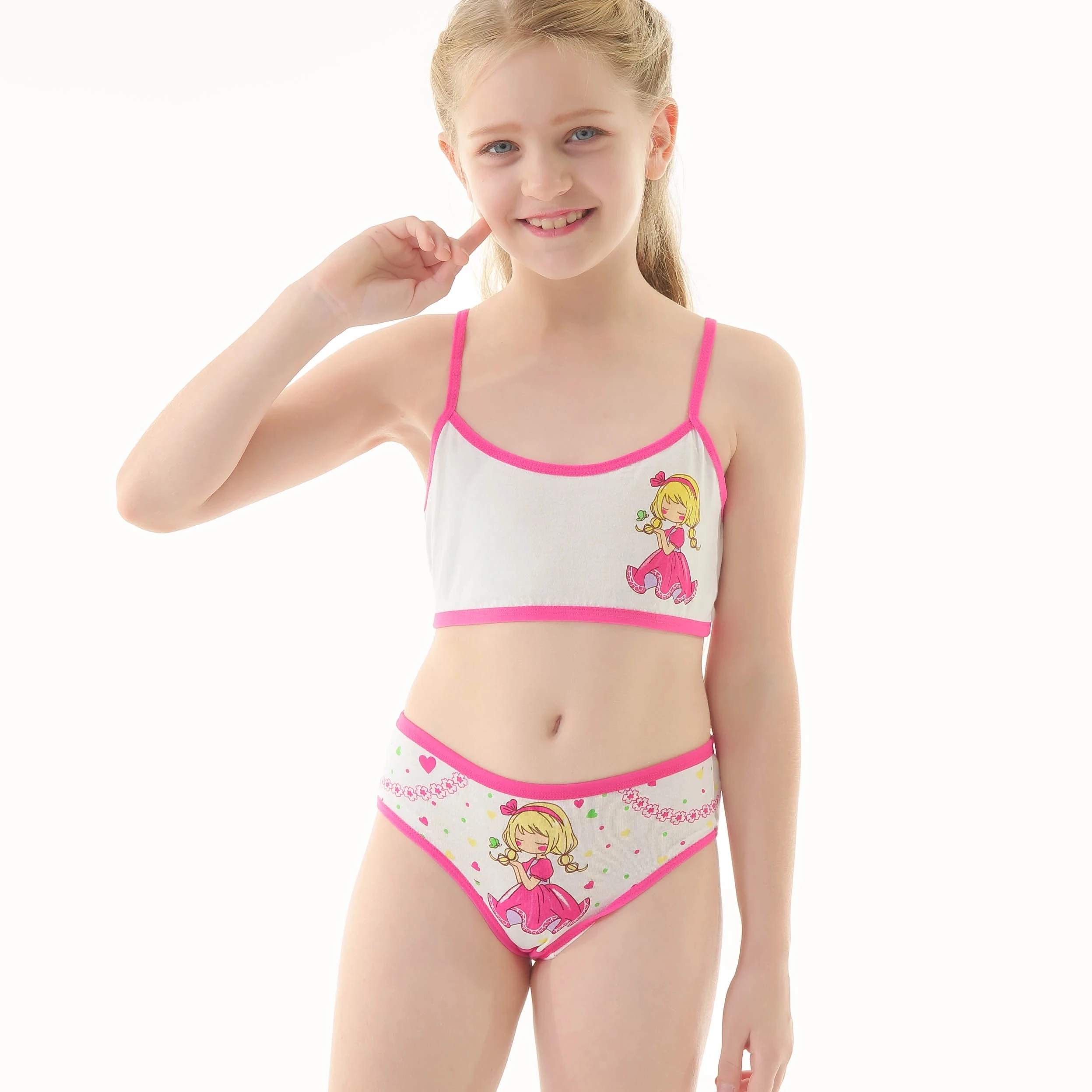 Комплект нижнего белья из бюстгальтера и трусиков для девочек, Симпатичные эластичные дышащие трусики с мультяшным рисунком для девочек, детское хлопковое мягкое нижнее белье высокого качества