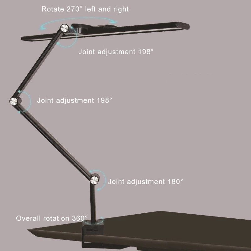 Arm Folding Rechargeable Reading Light Led Clamp Dimmable Clip-on Working Table For Computer Desk Lamp With Metal Clamps