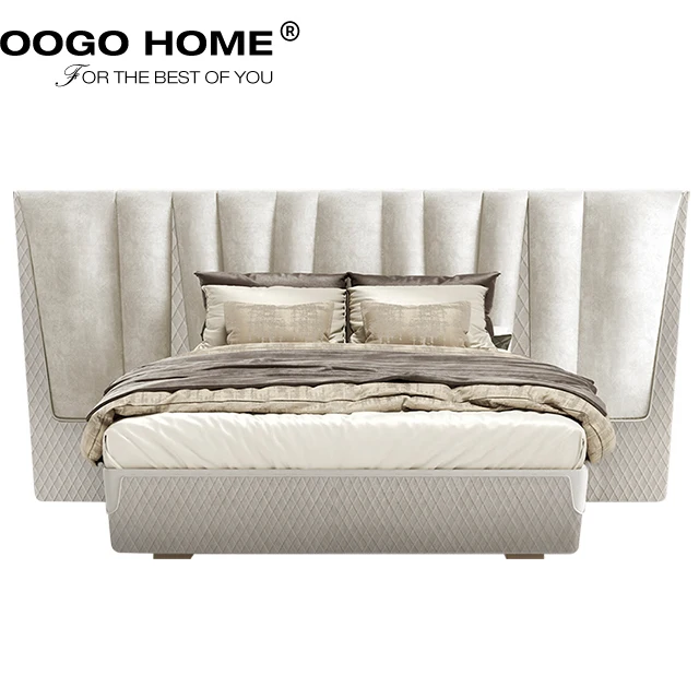 
Latest Design Bedroom Wooden Fabric King Size Modern Leather Double Bed 