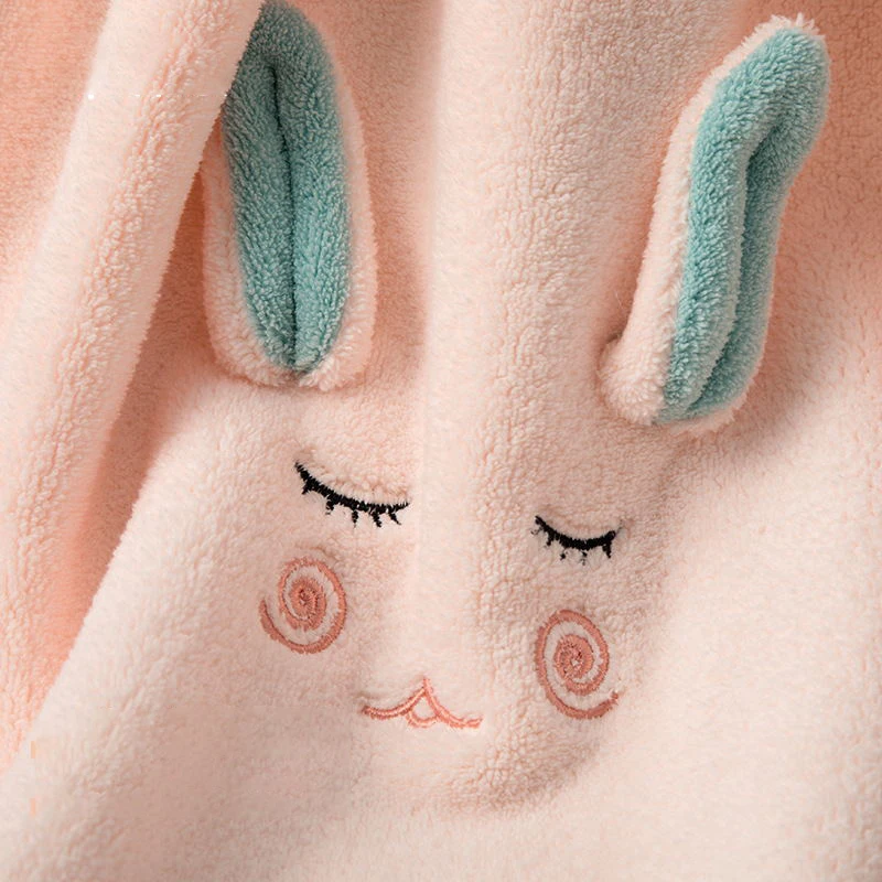 Wholesale Cartoon 3d Cute Rabbit Ears Dry Hair Towel Thickened Coral Fleece Towel Embroidery Adult Daily Wash Towel