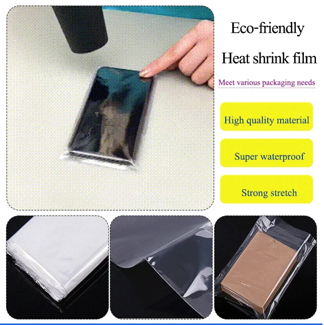 100pcs Heat Shrink Film Soft Heat Blister Transparent Shrinkable  Dust Film Bag With Logo