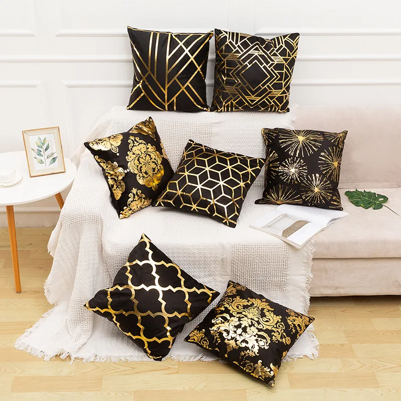 China Factory Cheap Price Custom Size Bronzing Pillow Cases Home Sofa Decor Luxury Gold Pillow Cover Bronzing Cushion Cover