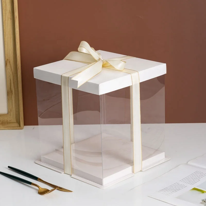 Wholesale Tall Transparent Plastic Clear Cake Packaging Box Square Wedding Pop Bakery Cake Box