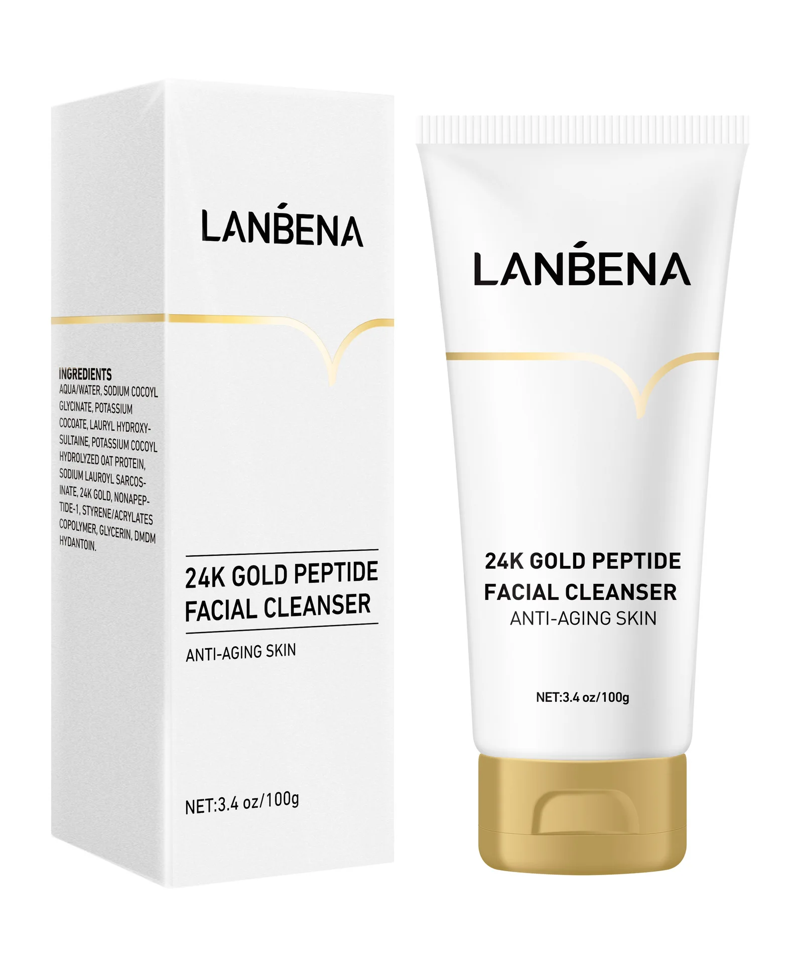 LANBENA High Quality private label 24k Gold Facial Skin Cleanser Deep Cleansing Pores Moisturizing Facial cleanser