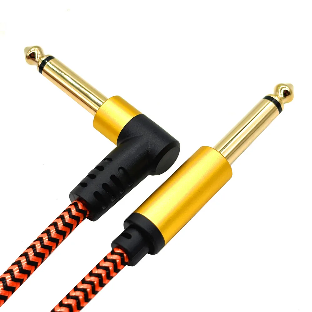 6FT 1.8M Right Angle to Straight 6.35mm 1/4 Instrument Cable Bass AMP Cord for Electric Bass Guitar Pro Audio
