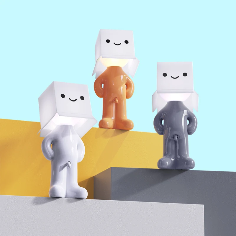 New product idea 2025 Creative Modern Night Lamp Square Head Standing Naughty Little Boy Table Lamp Home Decoration Novelty Gift