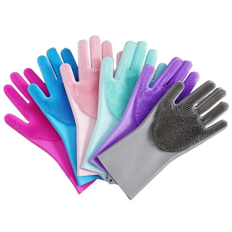 High Quality Magic Silicone Scrubber Gloves 160g Dishwashing Cleaning Gloves Magic Silicone Rubber Sponge Glove