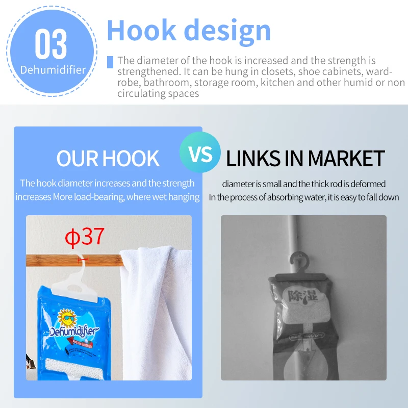 Hote sale Wardrobe Dehumidifier Calcium Chloride Moisture Absorber Dehumidifier Hanging Bag prododor remover