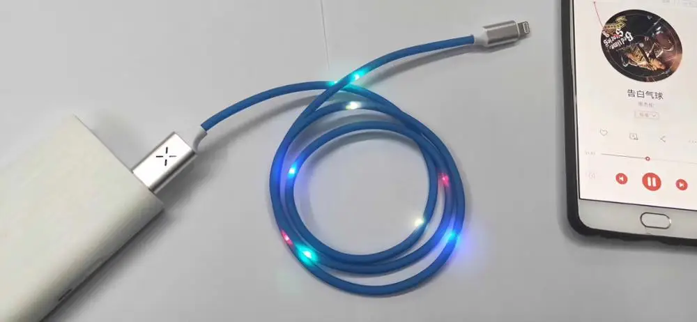 
Car use voice control charger sound led flowing usb data cable power supply data transfer usb cable type-c micro light ning 