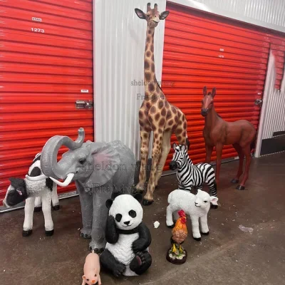 Life size resin sculpture statue artificial Jungle safari animal Elephants tigers zebras giraffes props party decorations