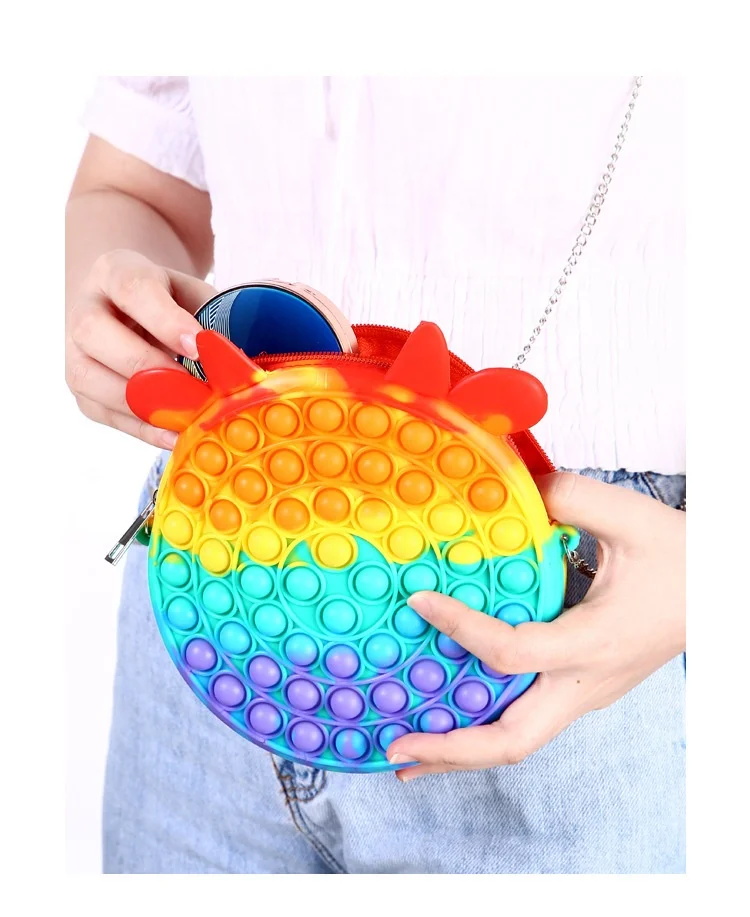 Cute bubble Rainbow toy Bag handbag Silicone Simple Dimple Messenger Bag Squeeze toy Sensory Anti-stress Toy Push Fidget Bags