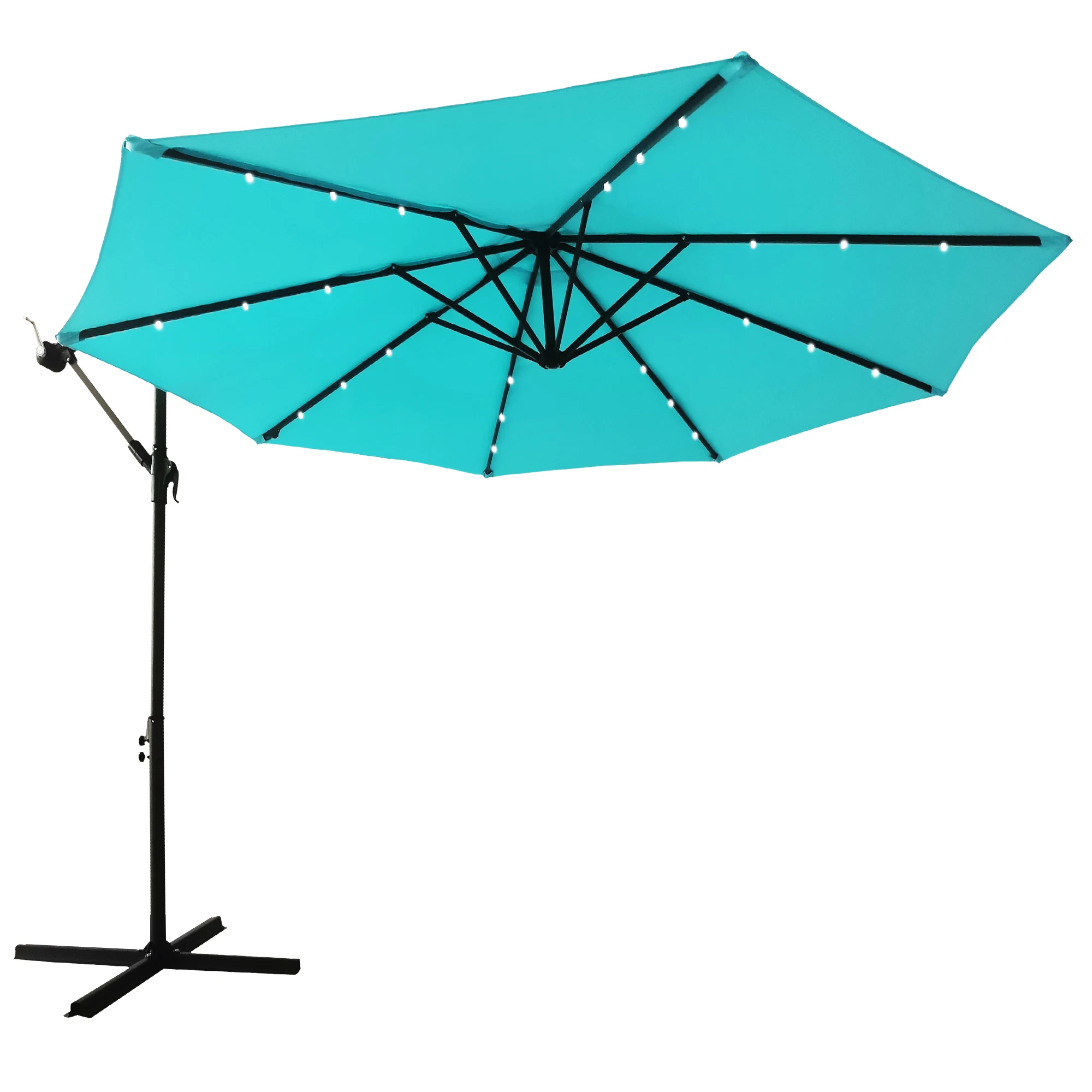10FT Patio Offset Lighted Hanging Cantilever Umbrella for Backyard,Poolside, Garden and Lawn, Blue (1600305222771)