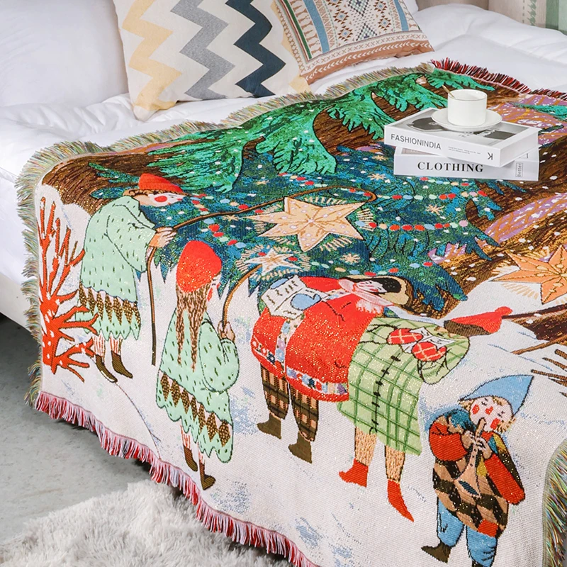 Christmas Sofa Towel Bohemian Blanket Internet Celebrity Jacquard Tapestry Cat Claw Proof Sofa Towel Blanket Thick 160X130CM