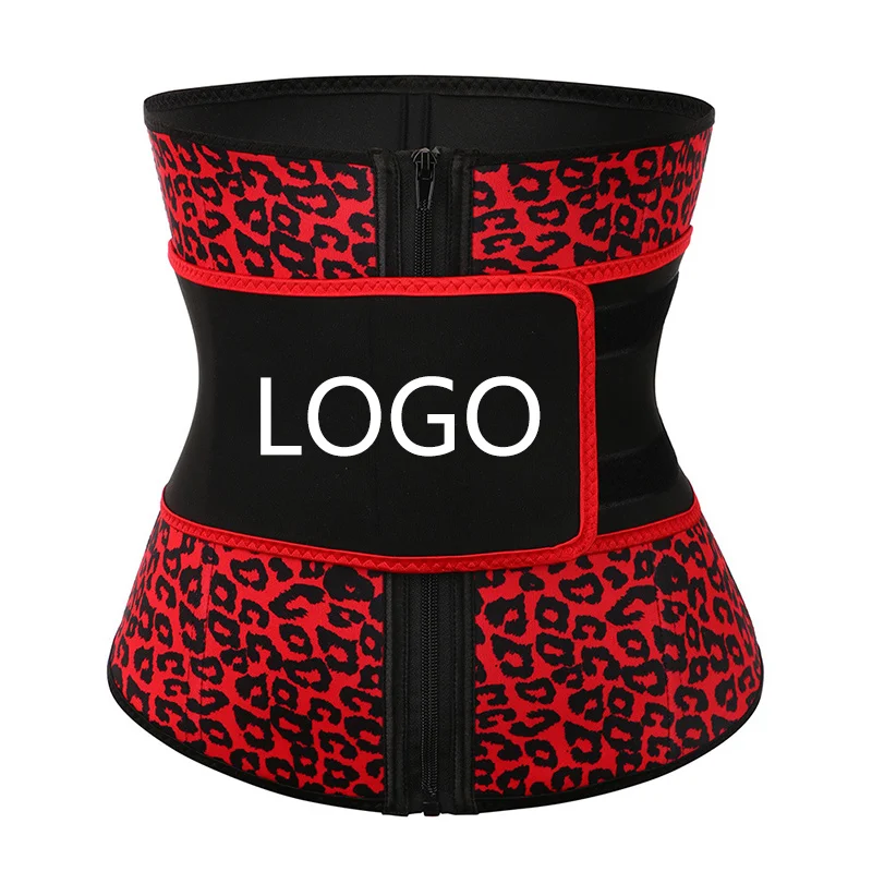 Custom logo leopard designer printing  7 steel bone zipper waist trainer