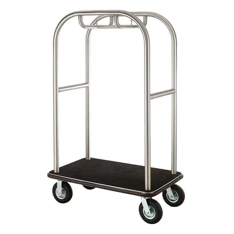 Stainless Steel Hotel Luxury Crown Foldable Bellboy Cart Rack Concierge Birdcage Barrow Baggage Bellman Trolley Luggage Carts