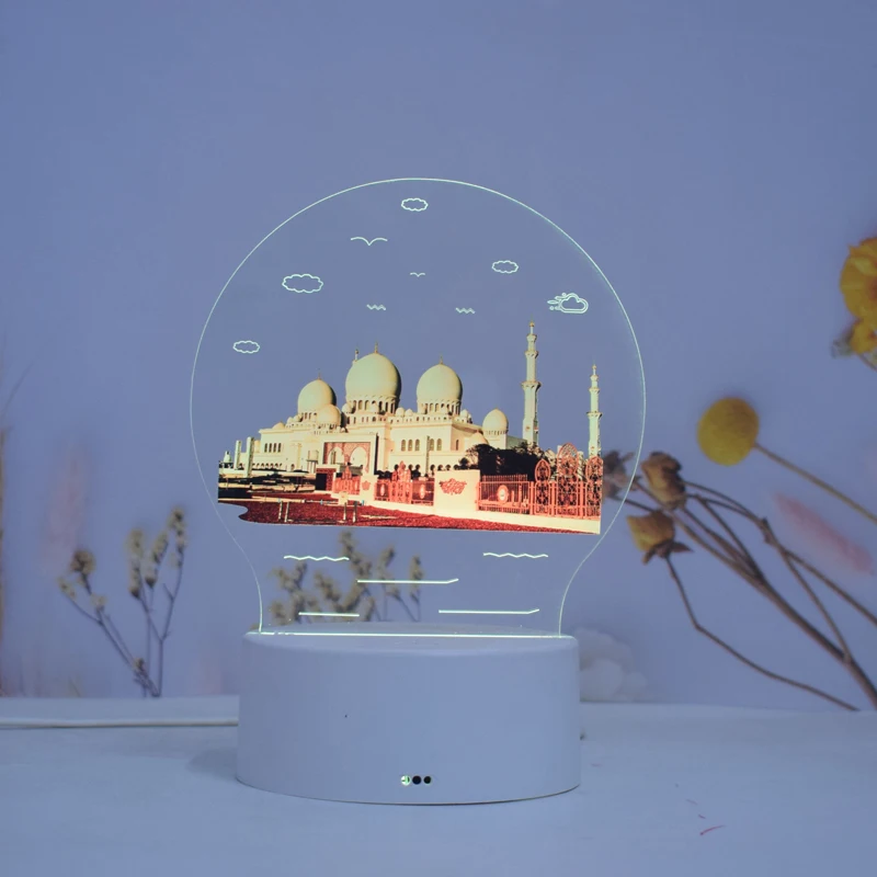 Photo Custom Dubai Islamic Muslim Mosque Architecture New Product 3d Night Light Table Lamp Bedside Decorative Lighting