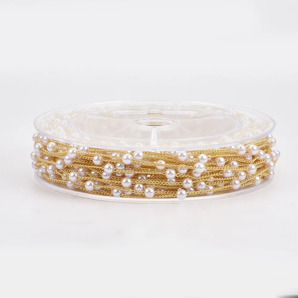 12 meter / roll diy Bracelet Necklace  chain with  White 4mm   ABS Round Bead Twisted Chain Copper Chain