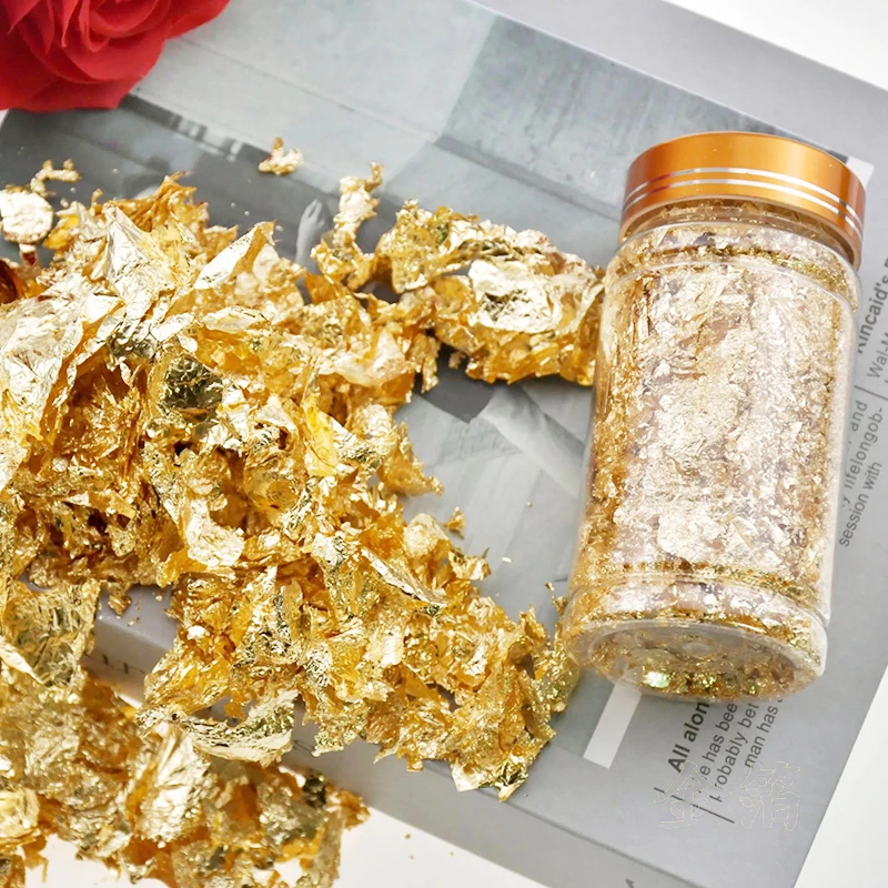 Nail Gold Foil Flakes For Resin Gilding Metal Gold Leaf Flakes for Nails Art Crafts Painting Slime