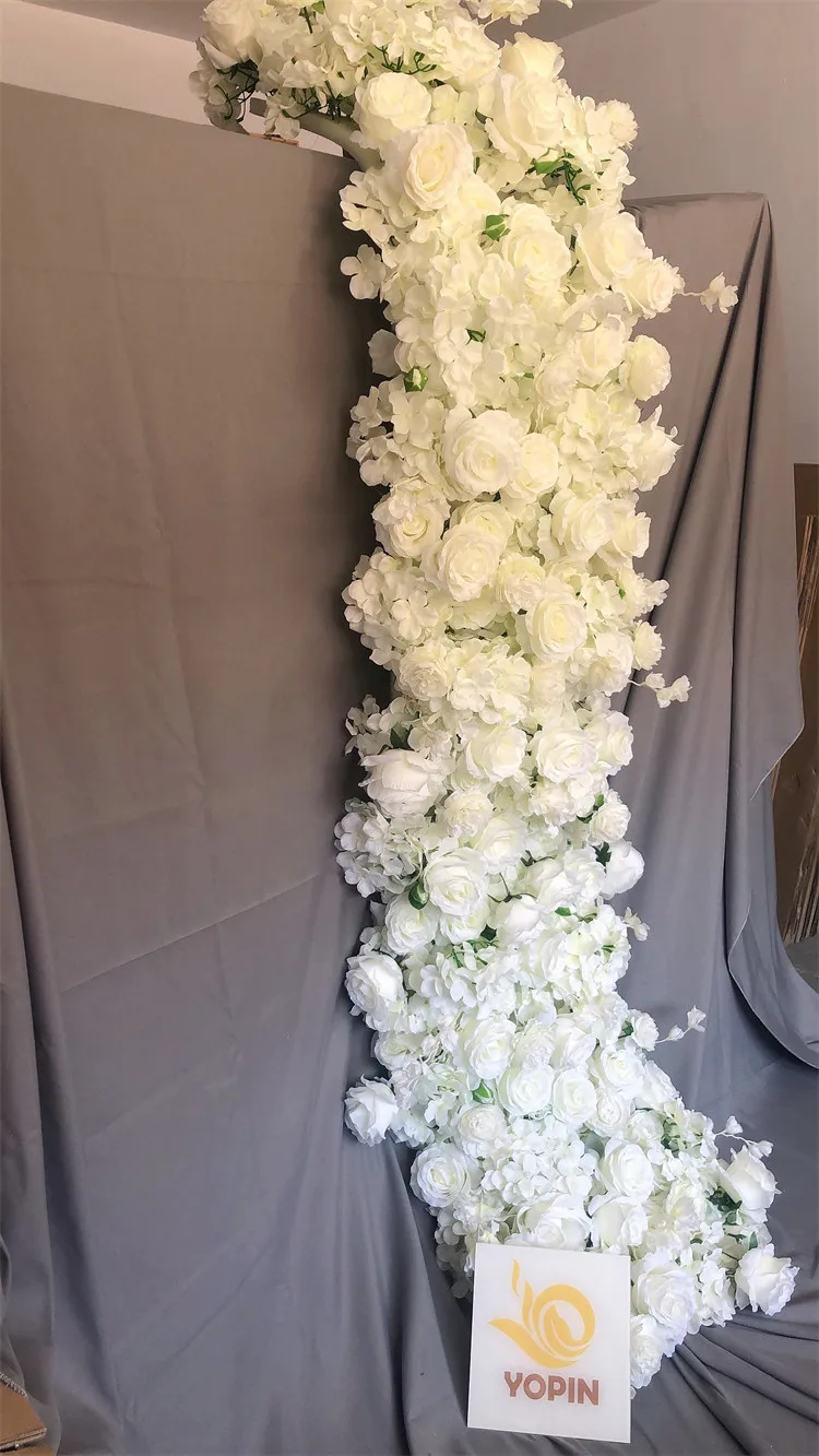 YOPIN-148 Customized Artificial White Silk 3D Flower Table Runner Wedding Decorative