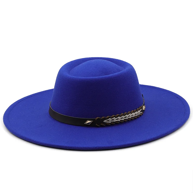 Solid Color Big Brim Women Autumn Winter Party Flat Top Panama Fedora Hats Wholesale Custom Fashion Ladies Wide Brim Fedora Hats