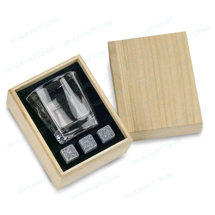 Fathers Day Gift Set 2023 High Quality Square Whiskey Glasses Set With Reusable Marble Whiskey Stone Company Promotion Gifts