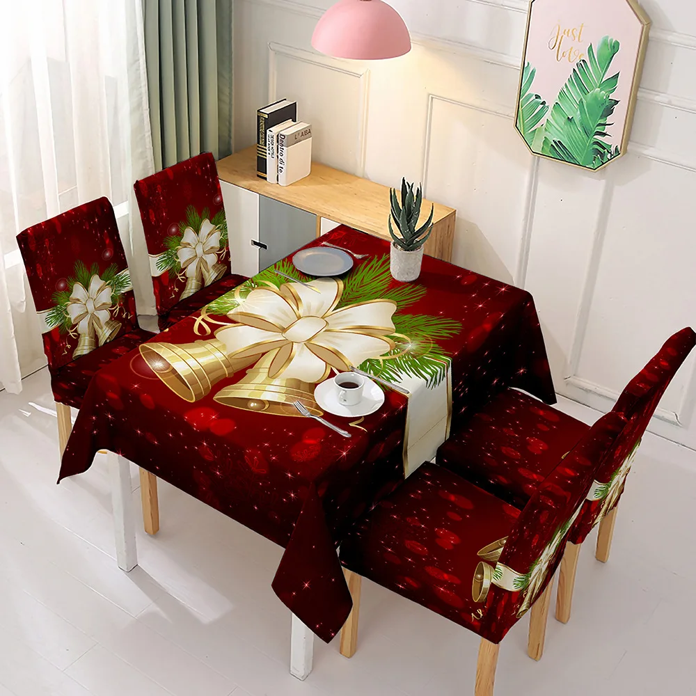 Christmas digital printing polyester Party dining tablecloth chair cover sets Table Cloth