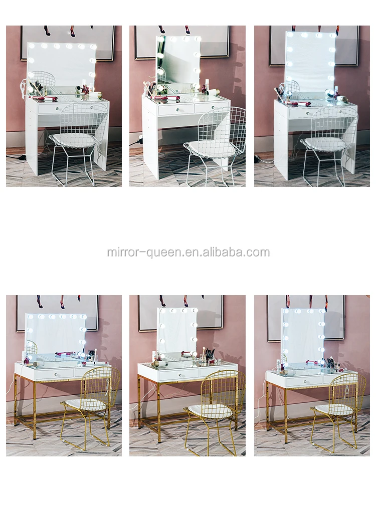 vanity table set with lighted mirror makeup vanity dressing table dresser desk with dimmable led bulb large drawer for bedroom