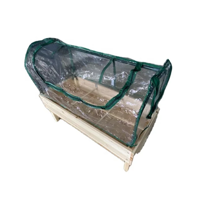 Flowers vegetable plants wooden raised bed garden planter with pvc cover