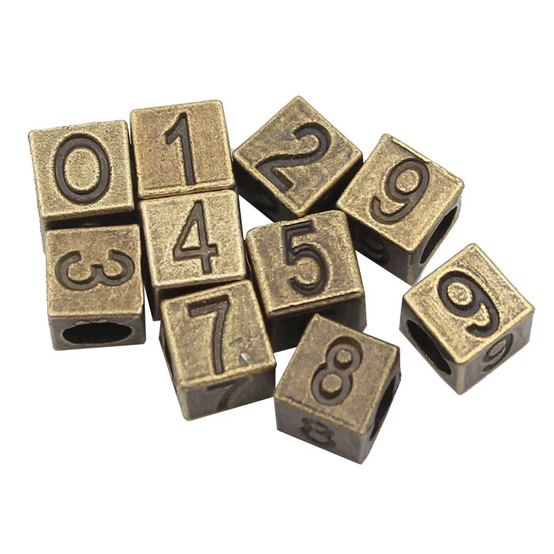 custom company logo beads antique bronze number beads for jewelry making