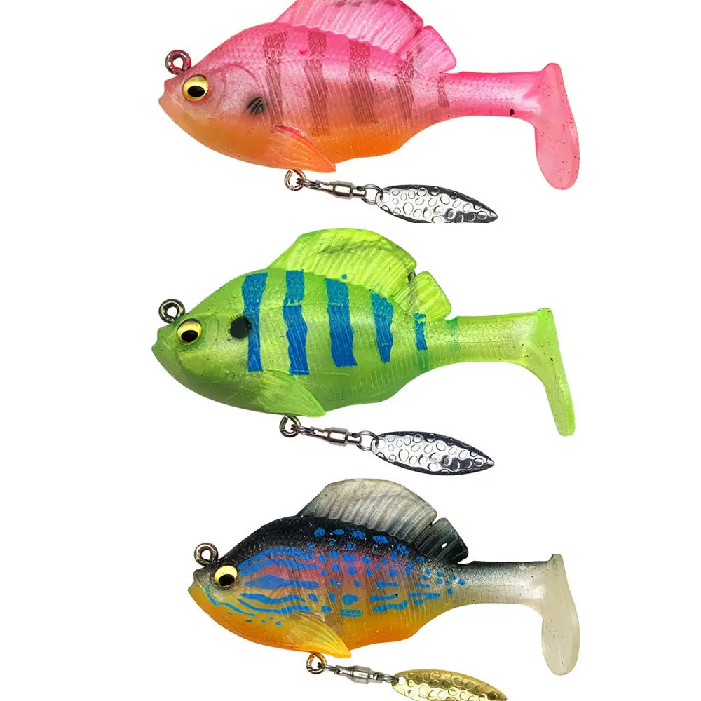 New Arrival Soft Jumping Fish Lure Lead Head Fishing Soft T Tail Lure Artificial Swimbait Jig Heads Bait with Rotary Spoon