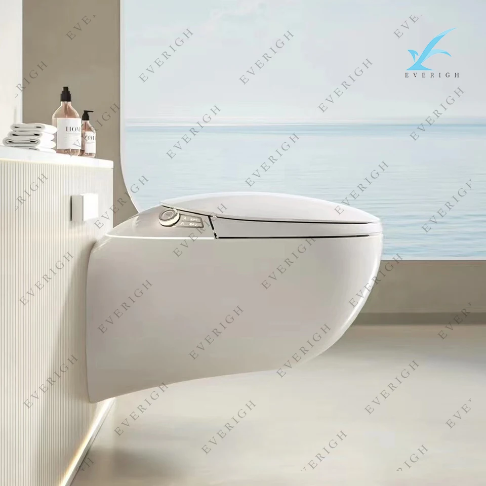 2024 High-end Egg Shape Automatic Sanitary Ware WC Water Closet Bathroom Intelligent Electric Ceramic Wall Hung Smart Toilet