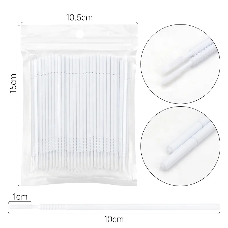 100 Pcs Long Head Micro Brush Applicators Bendable False Eyelash Grafting Cleaning Cotton Swab Disposable Cotton Swab