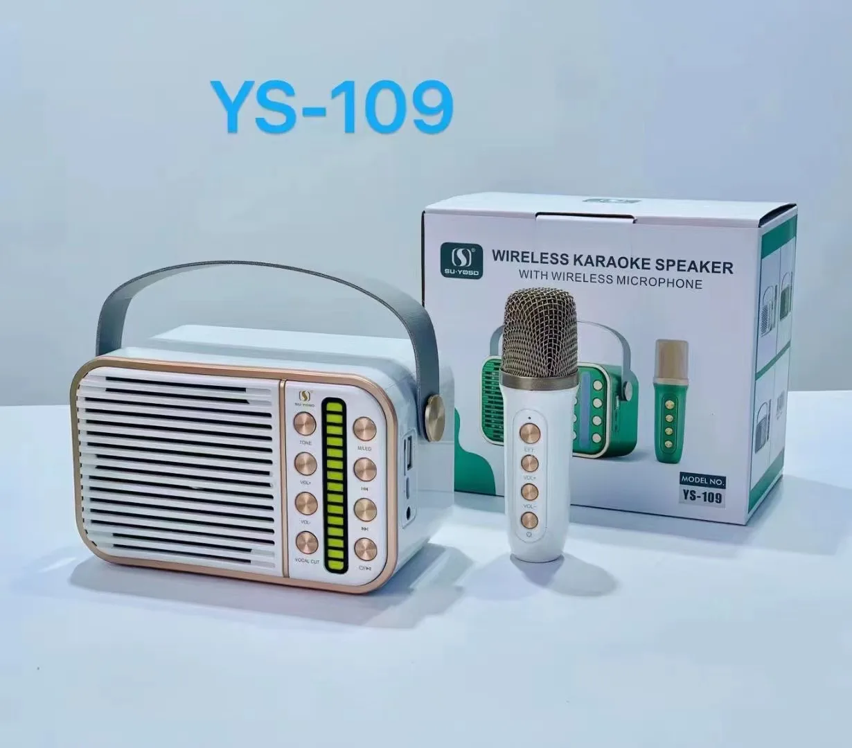 2023Hot selling YS109 portable Outdoor speaker karaoke single microphone Retro radio speaker with microphone Home Family karaoke