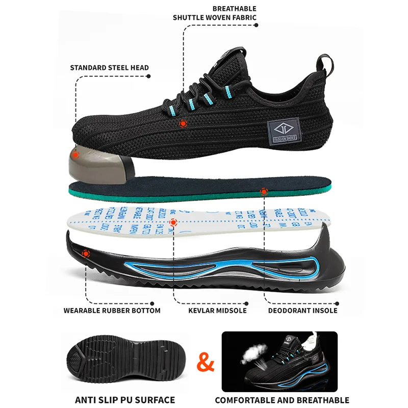 Construction Lightweight Steel Toe Work Shoes  Safety Man Industrial Safty Shoes  ppe Sports Safety Shoes