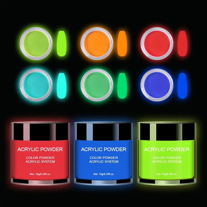 OEM Luminous Color Glow In The Dark Neon Pigment Acrylic Nail Powder For Nails Factory Price