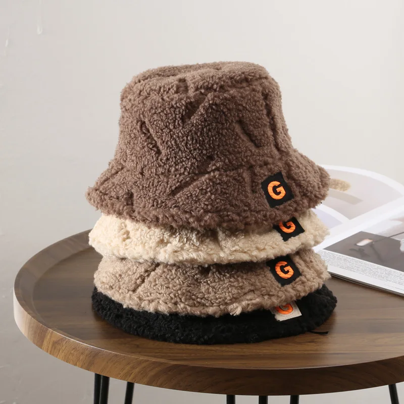Women Khaki Winter Bucket Hat Vintage Cloche Warm Faux Fur Wool Outdoor Khaki Fisherman Hats