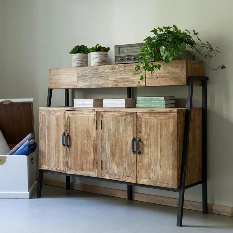 Furniture factory industrial style sideboard reclaimed furniture rustic metal wooden multi-purpose sideboard