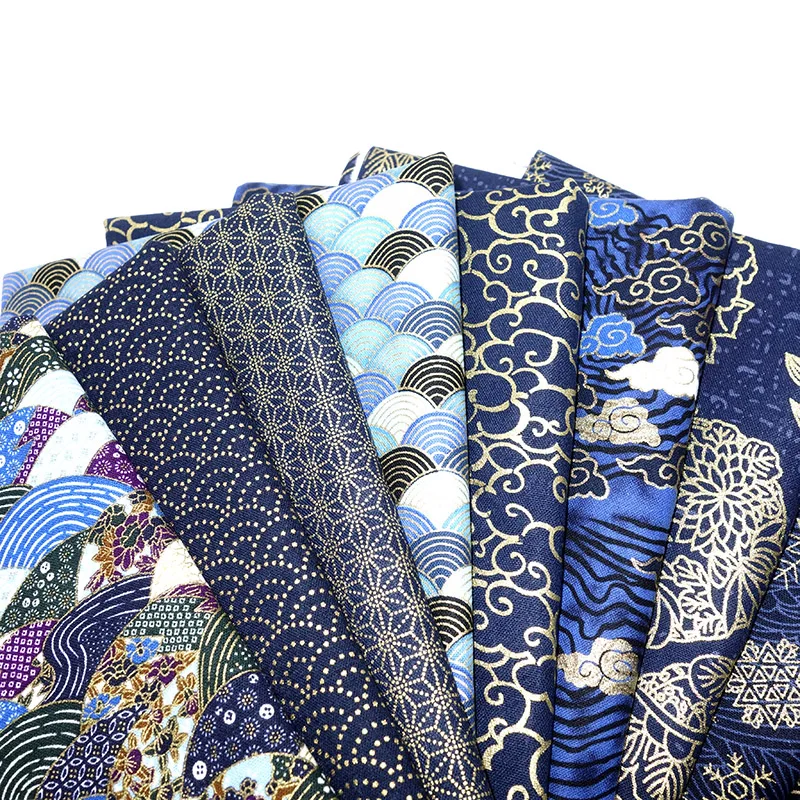Navy Cotton Printed bronzing Fabric Japanese Fabric For pillow curtain clothing bag cloth Material