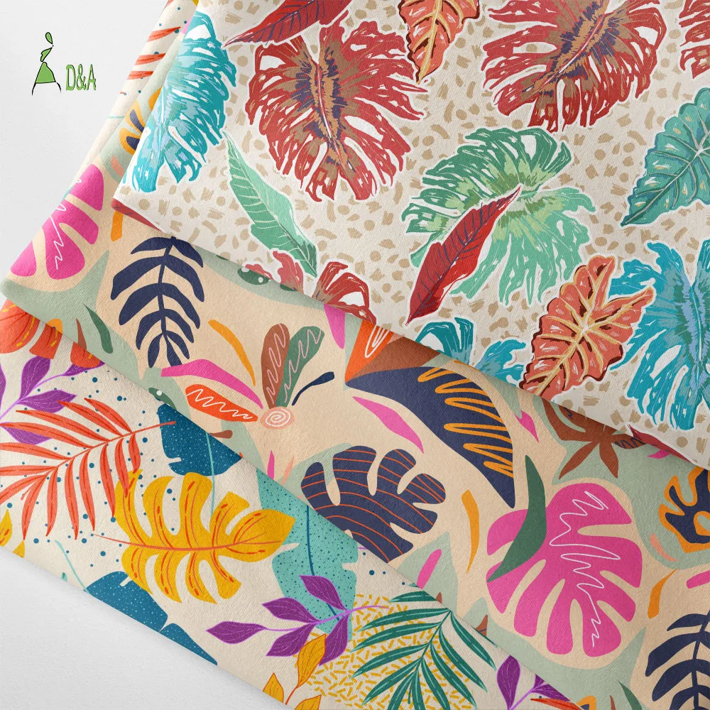 Tropical Beach Style Palm Tree Leaves Breathable Light Woven 100% Printed Cotton Fabric For Summer Shirts